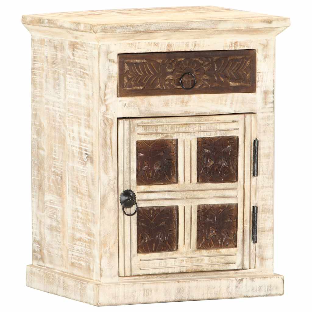 vidaXL Κομοδίνο Λευκό 40x30x50 εκ. από Μασίφ Ξύλο Μάνγκο
