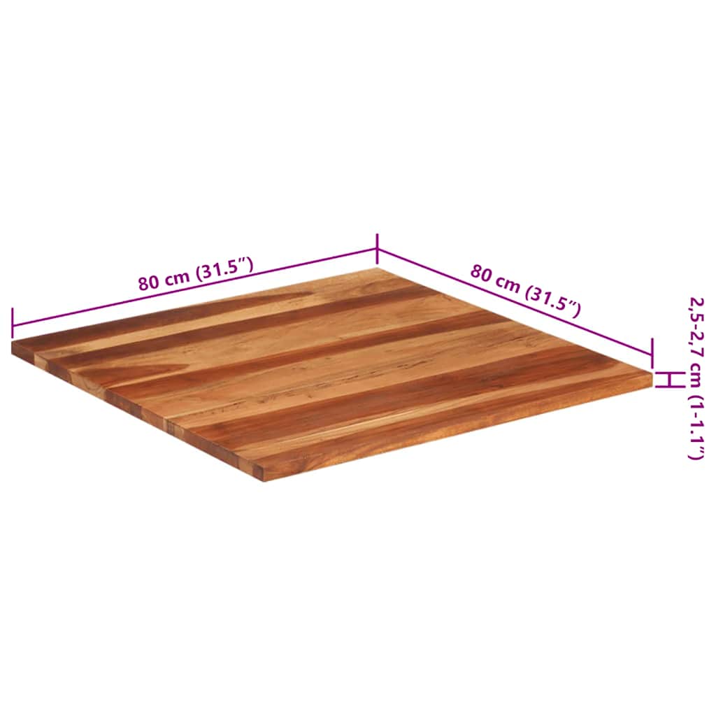 vidaXL Επιφάνεια Τραπεζιού 25-27 χιλ. 80x80 εκ. Ξύλο Ακακίας