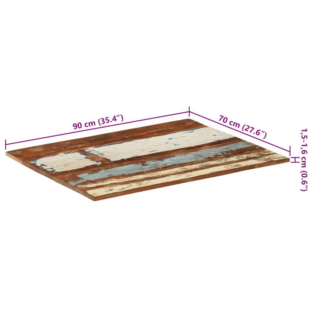vidaXL Επιφάνεια Τραπεζιού Ορθ. 70x90 εκ 15-16 χιλ Μασίφ Ανακ. Ξύλο