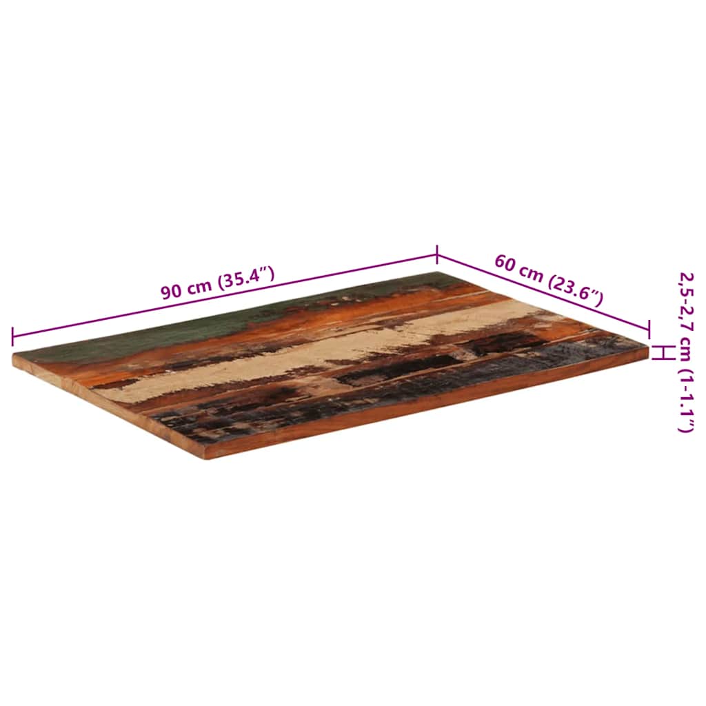 vidaXL Επιφάνεια Τραπεζιού Ορθ. 60x90 εκ 25-27 χιλ Μασίφ Ανακ. Ξύλο