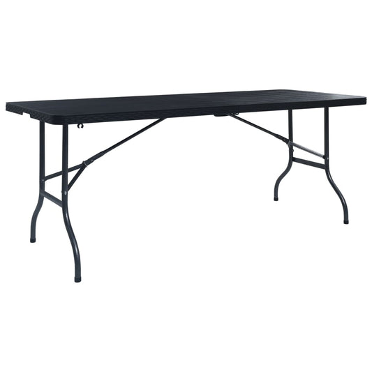 vidaXL Τραπέζι Κήπου Πτυσσόμ. Μαύρο 180x75x72 εκ. HDPE Απομίμηση Ρατάν