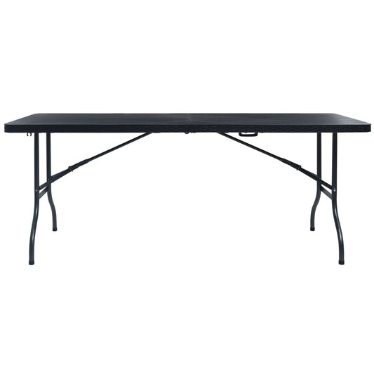 vidaXL Τραπέζι Κήπου Πτυσσόμ. Μαύρο 180x75x72 εκ. HDPE Απομίμηση Ρατάν
