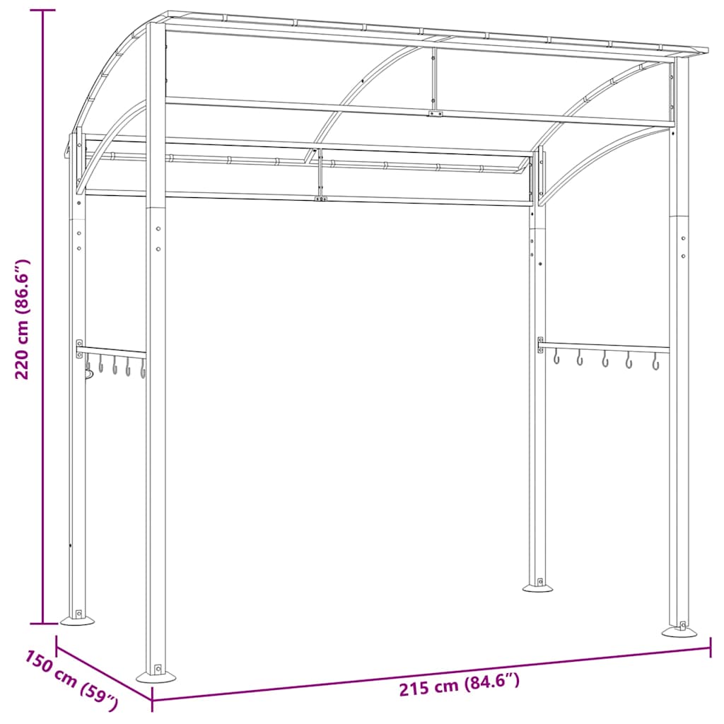 vidaXL Κιόσκι Ψησταριάς Ανθρακί 215 x 150 x 220 εκ. Ατσάλινο