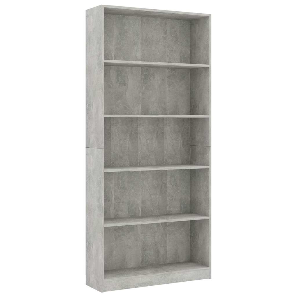 vidaXL Βιβλιοθήκη 5 Ράφια Γκρι Σκυροδέματος 80x24x175 εκ. Επεξ. Ξύλο