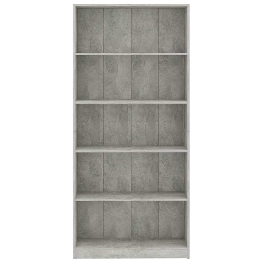 vidaXL Βιβλιοθήκη 5 Ράφια Γκρι Σκυροδέματος 80x24x175 εκ. Επεξ. Ξύλο