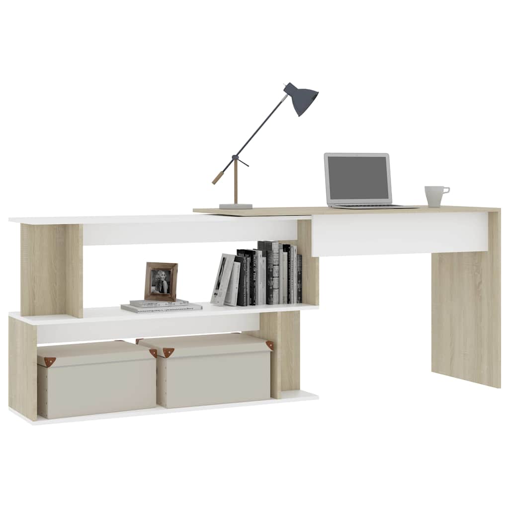 vidaXL Γραφείο Γωνιακό Λευκό/Sonoma Δρυς 200 x 50 x 76 εκ. Επεξ. Ξύλο