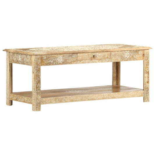 vidaXL Τραπέζι με Χειροπ. Λεπτομέρειες 110x50x45 εκ. Μασίφ Ξύλο Μάνγκο