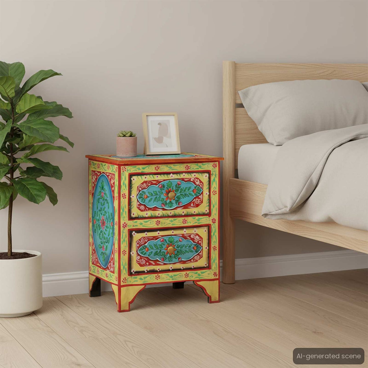 vidaXL Κομοδίνο με Χειροπ. Λεπτομέρειες 40x30x50 εκ. Μασίφ Ξύλο Μάνγκο