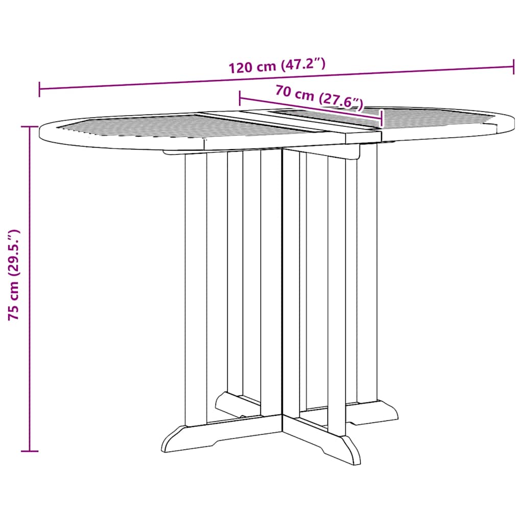 vidaXL Τραπέζι Κήπου Butterfly Πτυσσόμενο 120x70x75 εκ Μασίφ Ξύλο Teak