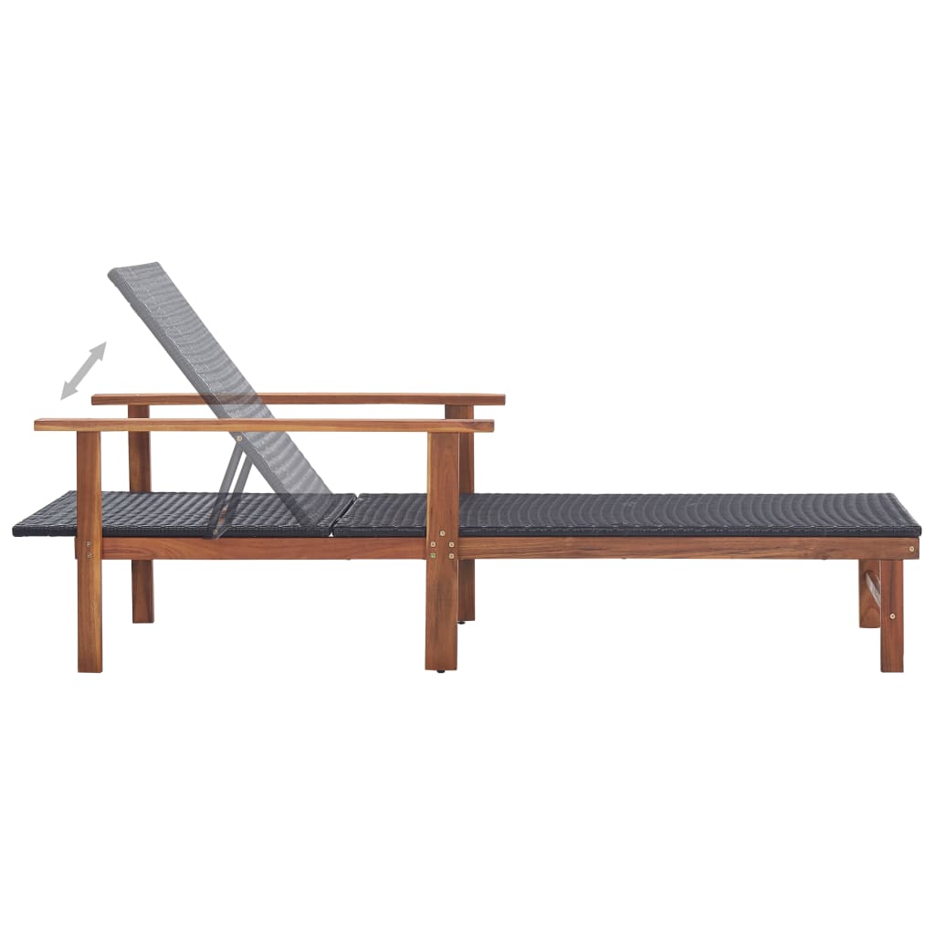 vidaXL Ξαπλώστρα Μαύρη από Συνθετικό Ρατάν και Μασίφ Ξύλο Ακακίας