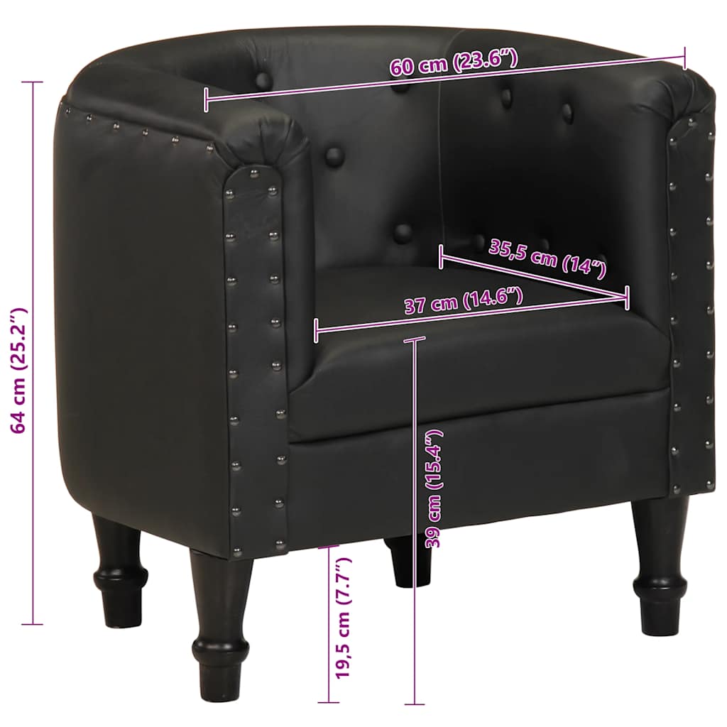 vidaXL Πολυθρόνα Μπάρελ Μαύρη από Γνήσιο Δέρμα