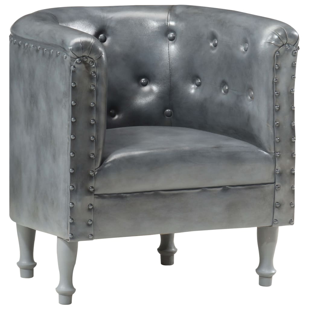 vidaXL Πολυθρόνα Μπάρελ Γκρι από Γνήσιο Δέρμα