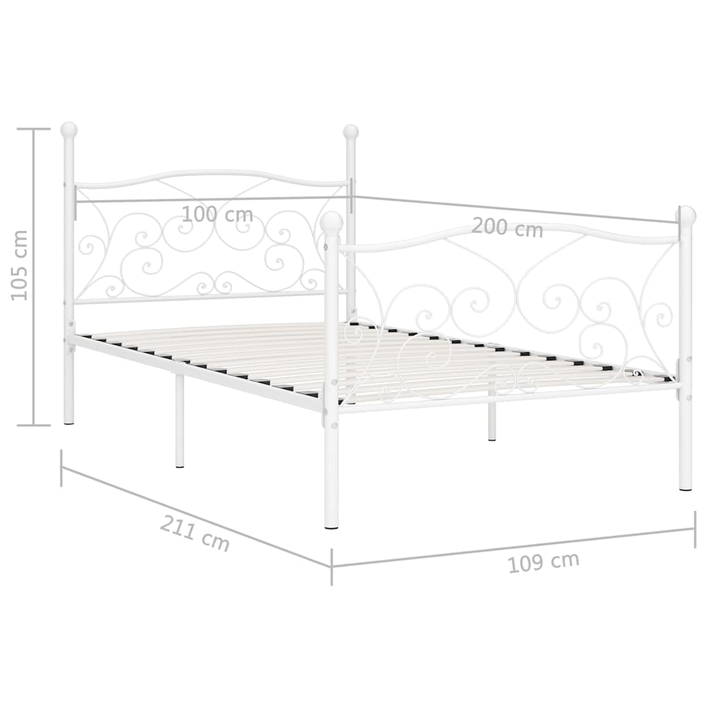 vidaXL Πλαίσιο Κρεβατιού με Τελάρο Λευκό 100 x 200 εκ. Μεταλλικό