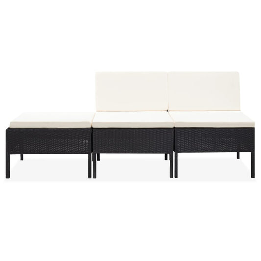 vidaXL Σαλόνι Κήπου 3 Τεμαχίων Μαύρο από Συνθετικό Ρατάν με Μαξιλάρια