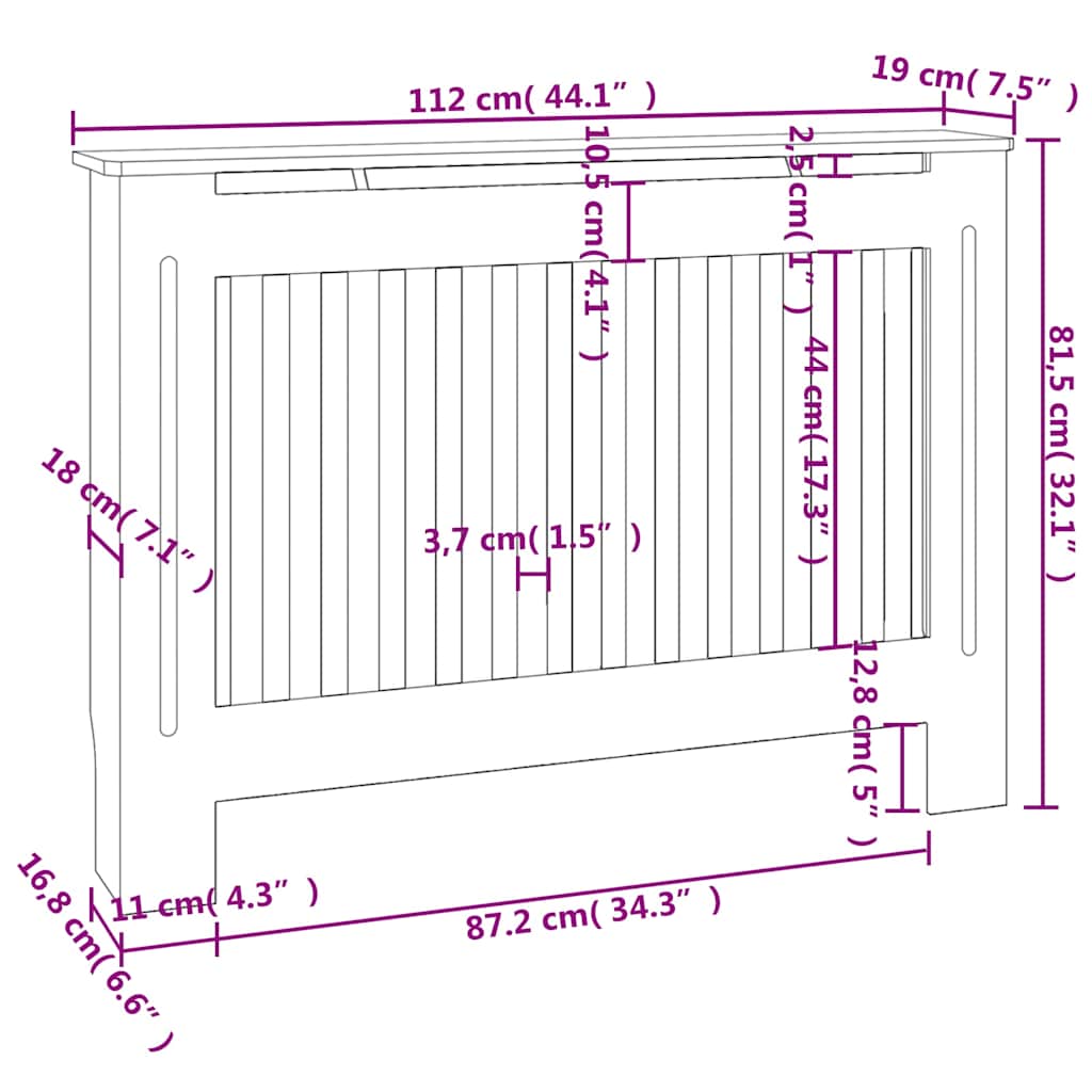 vidaXL Κάλυμμα Καλοριφέρ 112 x 19 x 81,5 εκ. από Επεξεργασμένο Ξύλο