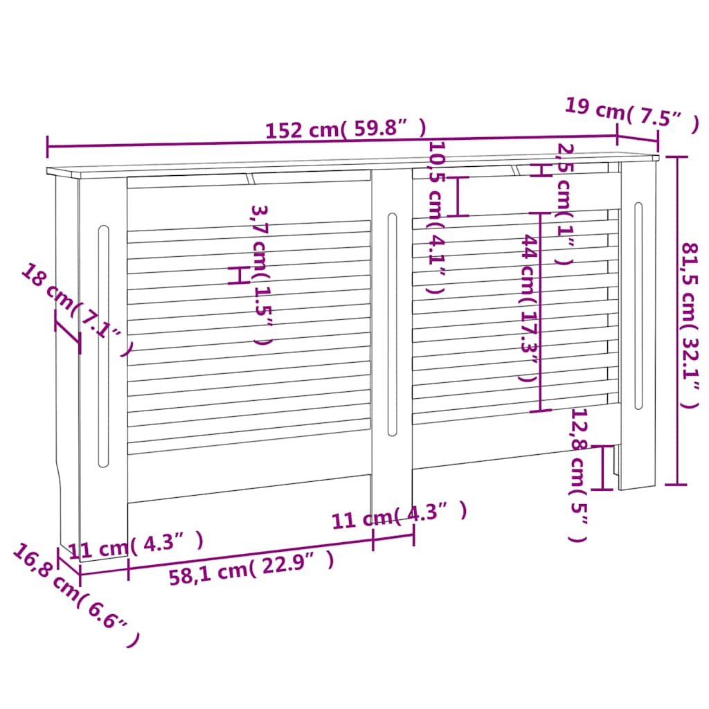 vidaXL Κάλυμμα Καλοριφέρ Μαύρο 152 x 19 x 81,5 εκ. από MDF