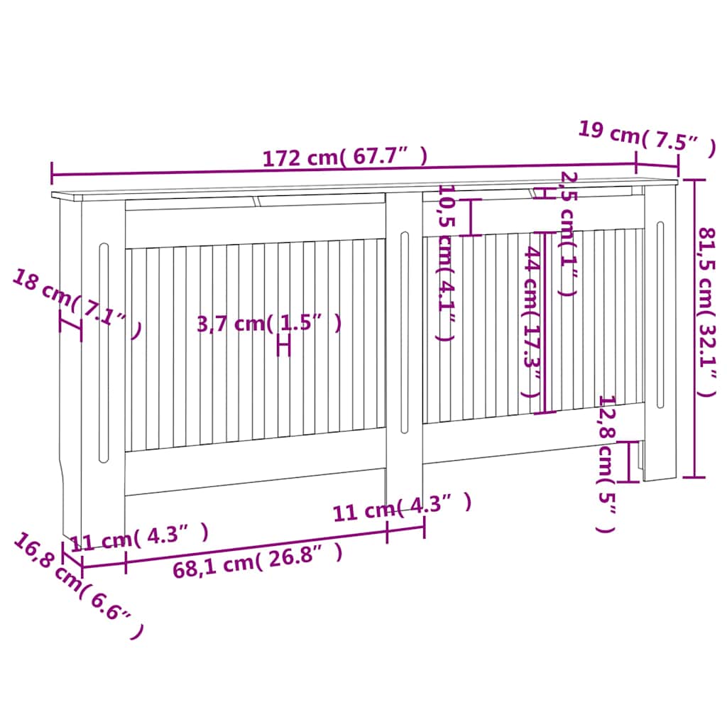 vidaXL Κάλυμμα Καλοριφέρ 172 x 19 x 81,5 εκ. από MDF