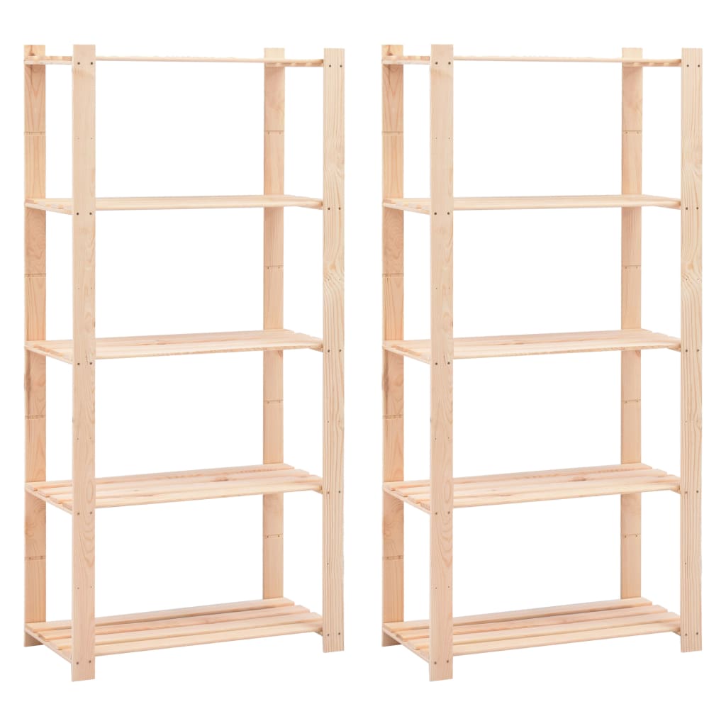 vidaXL Ραφιέρες 5 Επιπέδων 2 τεμ 250 κ 80x38x170 εκ Μασίφ Ξύλο Πεύκου