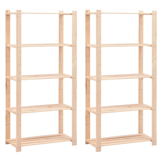 vidaXL Ραφιέρες 5 Επιπέδων 2 τεμ 250 κ 80x38x170 εκ Μασίφ Ξύλο Πεύκου