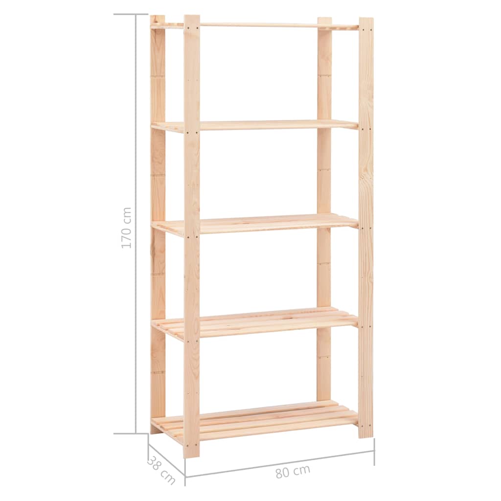 vidaXL Ραφιέρες 5 Επιπέδων 5 τεμ 250 κ 80x38x170 εκ Μασίφ Ξύλο Πεύκου