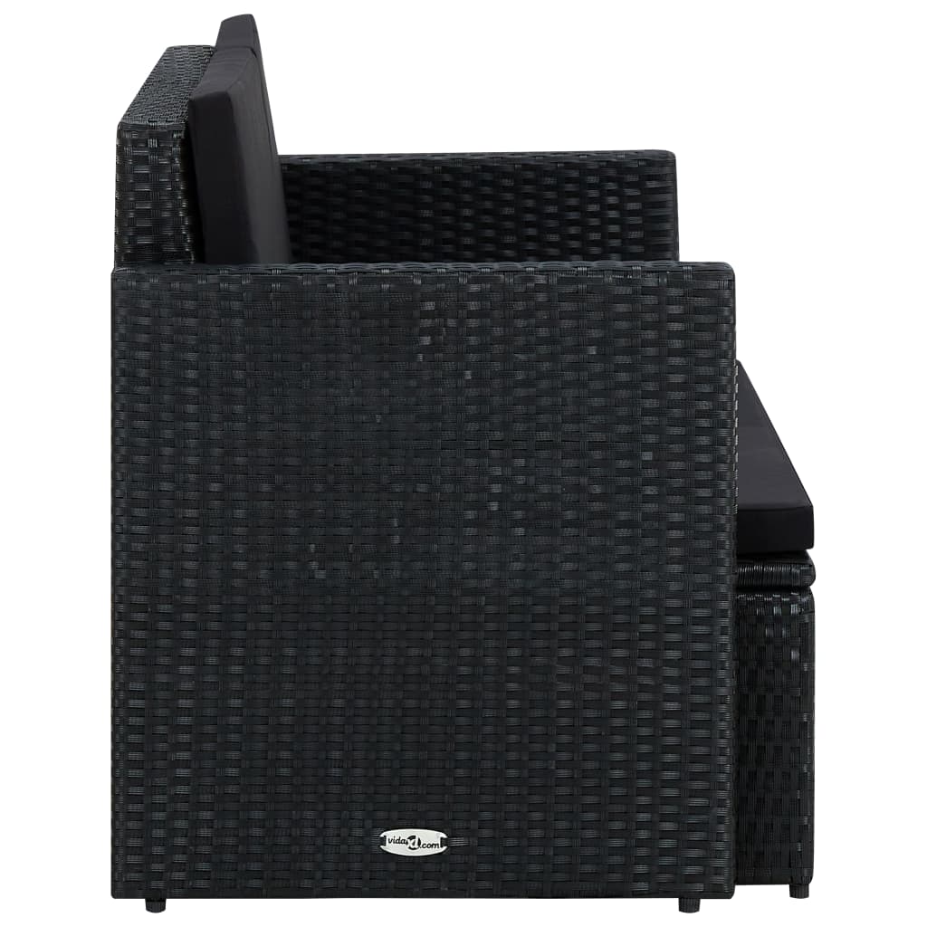 vidaXL Καναπές Κήπου Διθέσιος Μαύρος από Συνθετικό Ρατάν με Μαξιλάρια