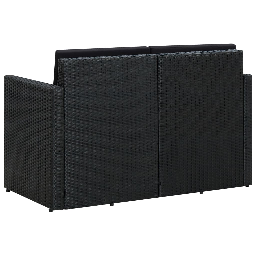 vidaXL Καναπές Κήπου Διθέσιος Μαύρος από Συνθετικό Ρατάν με Μαξιλάρια