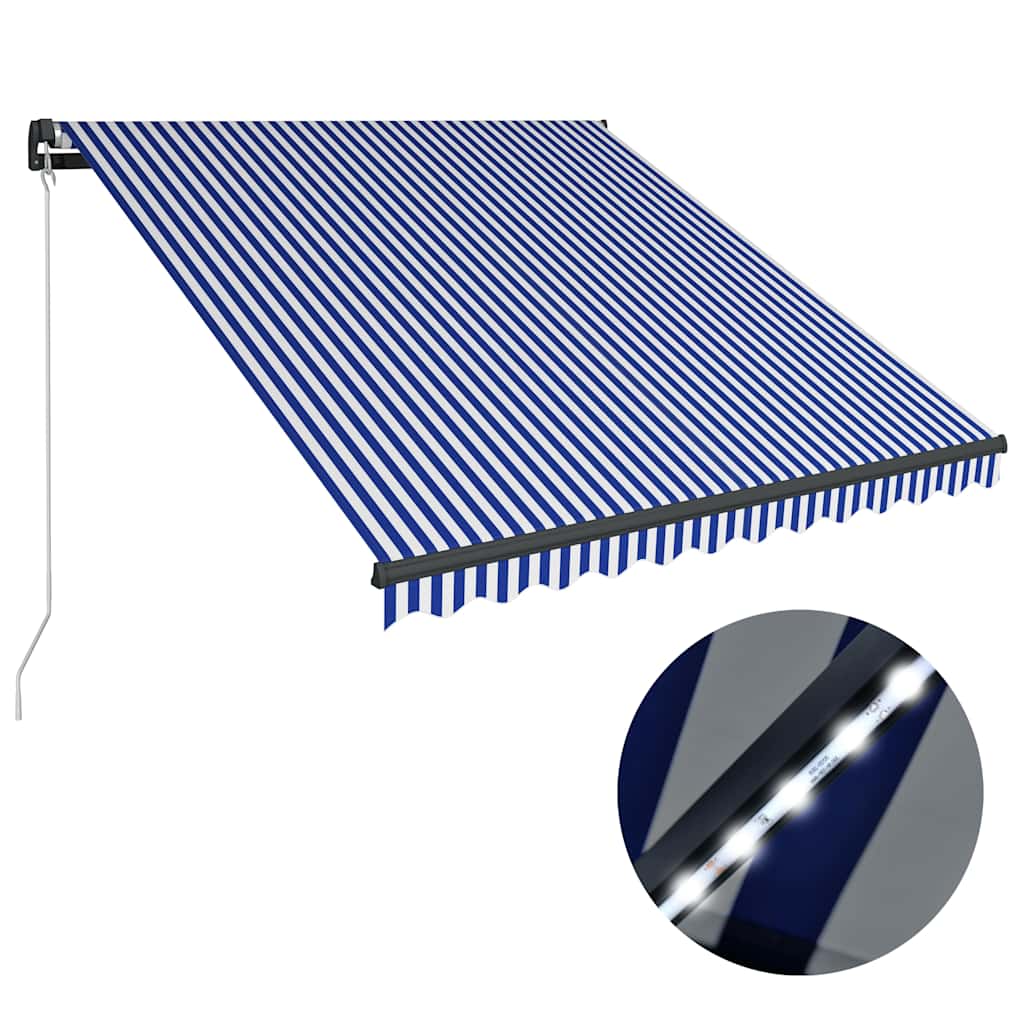 vidaXL Τέντα Συρόμενη Χειροκίνητη με LED Μπλε / Λευκό 350 x 250 εκ.