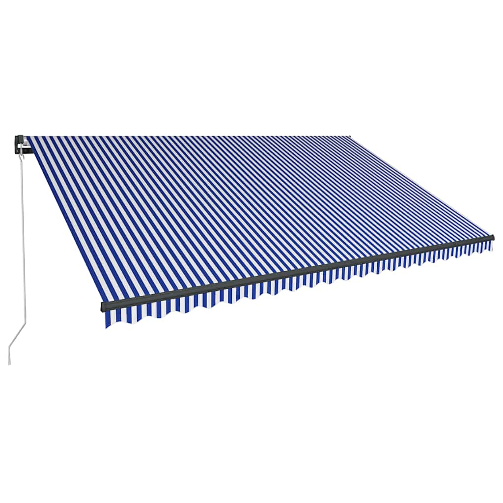 vidaXL Χειροκίνητη τέντα με ηλιακό LED 5 x 3 m Μπλε και Λευκή Ράβδος