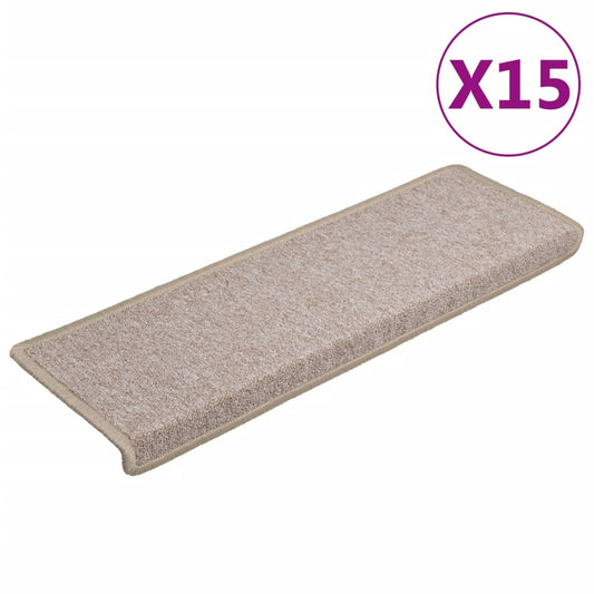 vidaXL Πατάκια Σκαλιών 15 τεμ. 65x21x4 εκ. Μπεζ-Μπεζ Ορθογώνια Άκρη