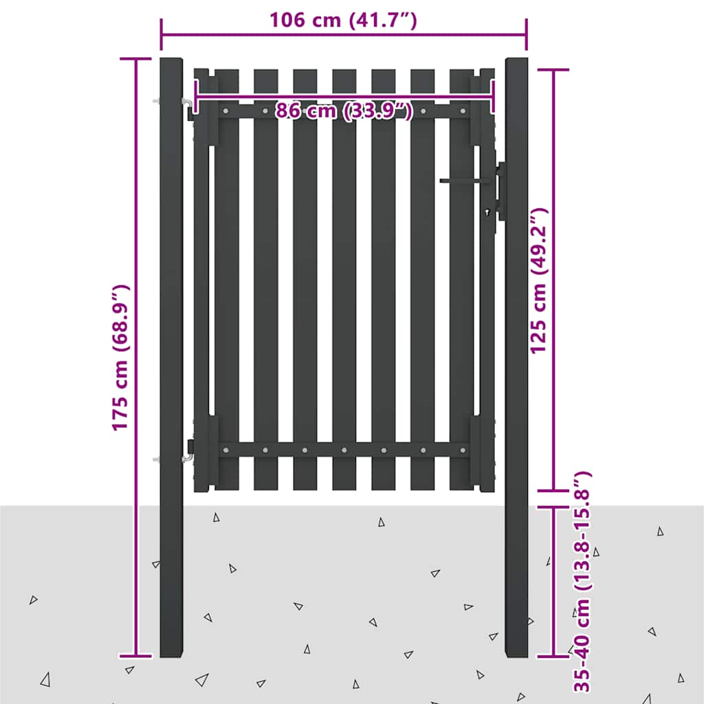vidaXL Πύλη Κήπου Ανθρακί 100x125 εκ. από Ατσάλι