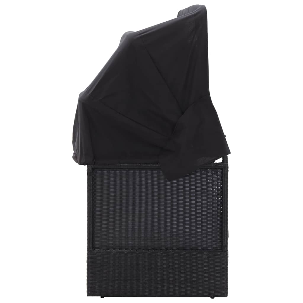 vidaXL Καναπές - Κρεβάτι Κήπου Μαύρος από Συνθετικό Ρατάν με Σκίαστρο