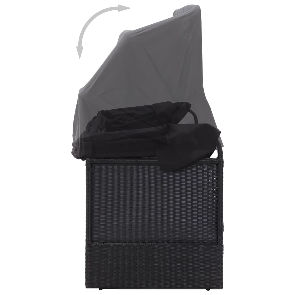 vidaXL Καναπές - Κρεβάτι Κήπου Μαύρος από Συνθετικό Ρατάν με Σκίαστρο