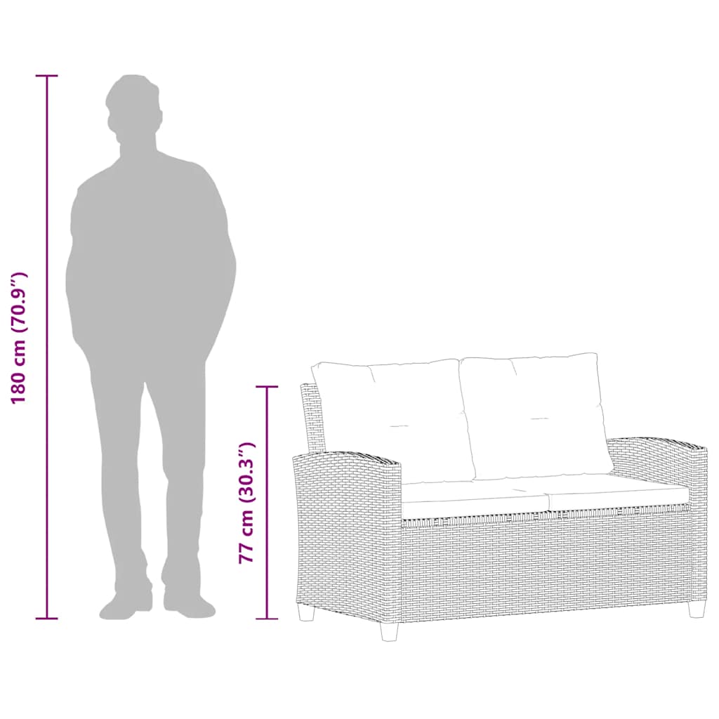 vidaXL Καναπές Κήπου Διθέσιος Γκρι 124 εκ. Συνθ. Ρατάν με Μαξιλάρια