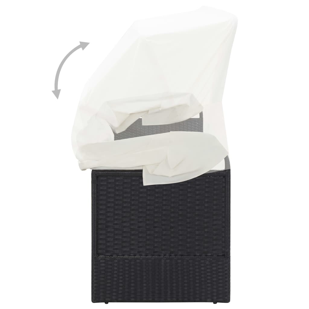 vidaXL Καναπές Κήπου Μαύρος από Συνθετικό Ρατάν με Σκίαστρο