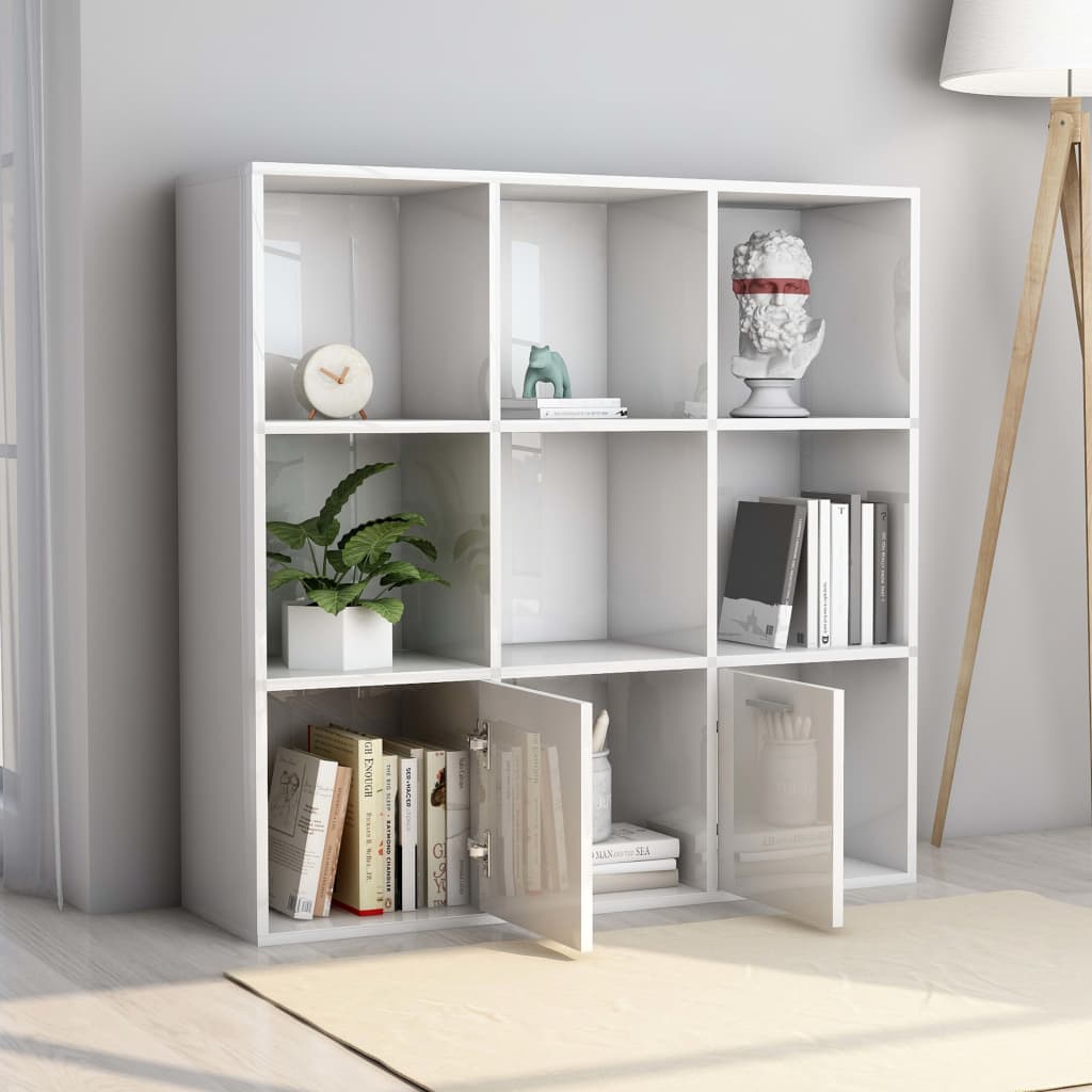 vidaXL Βιβλιοθήκη Γυαλιστερό Λευκό 98 x 30 x 98 εκ. από Επεξ. Ξύλο