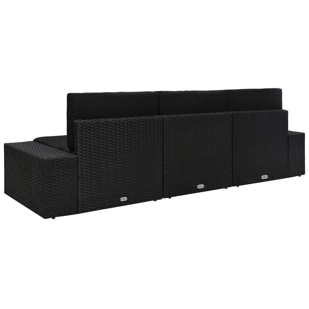 vidaXL Καναπές Αρθρωτός Τριθέσιος Μαύρος από Συνθετικό Ρατάν