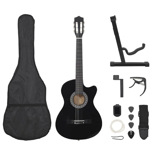 vidaXL Κιθάρα Western Classical Cutaway Σετ 12 Τεμ. 6 Χορδές Μαύρη 38"