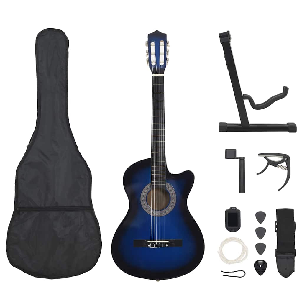 vidaXL Κιθάρα Western Classical Cutaway Σετ 12 Τεμ. 6 Χορδές Μπλε 38"