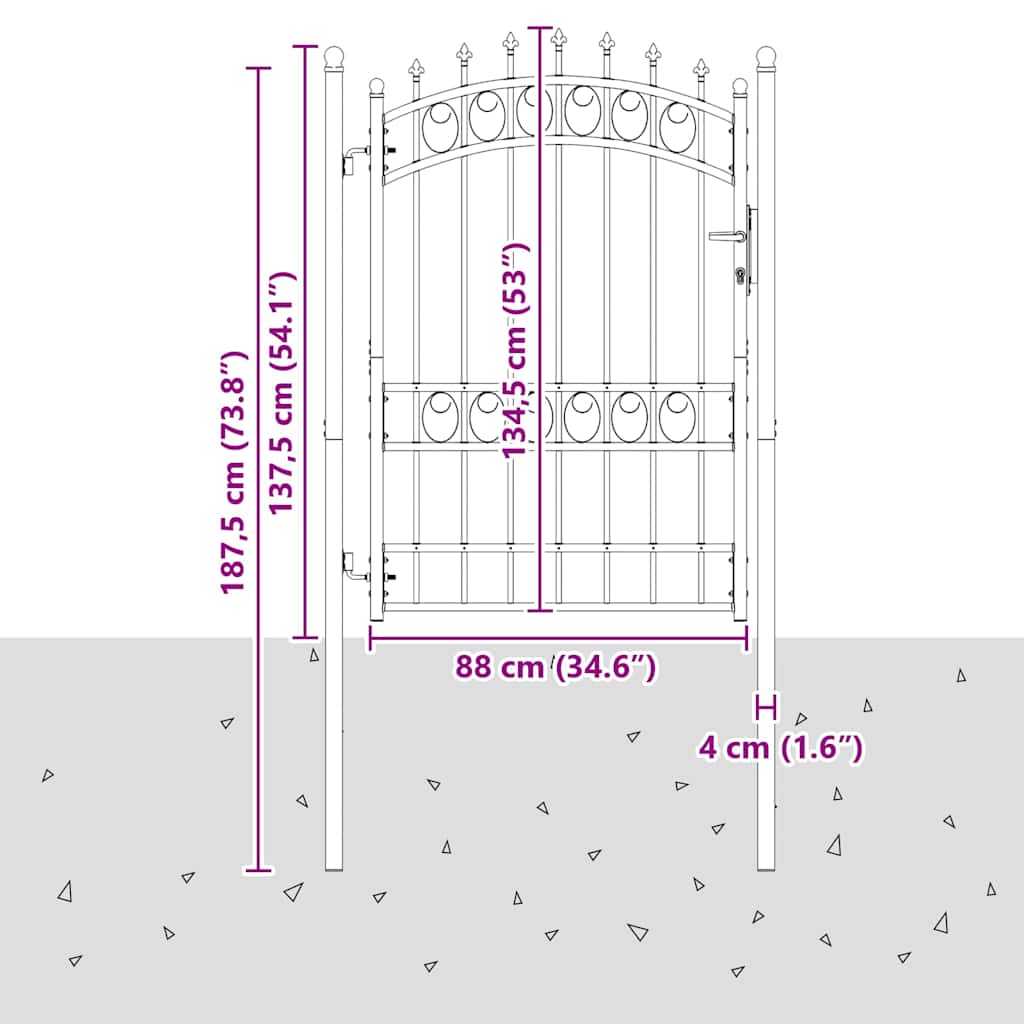 vidaXL Πόρτα Περίφραξης EMMEN με Καρφιά Ατσάλινη 103x134,5 εκ. Μαύρη