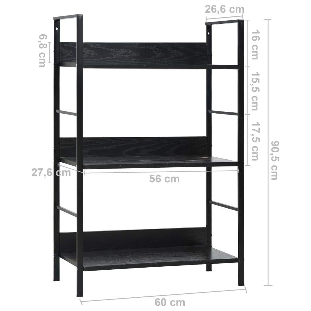 vidaXL Ραφιέρα 3 Επιπέδων Μαύρη 60x27,6x90,5 εκ. Επεξεργασμένο Ξύλο