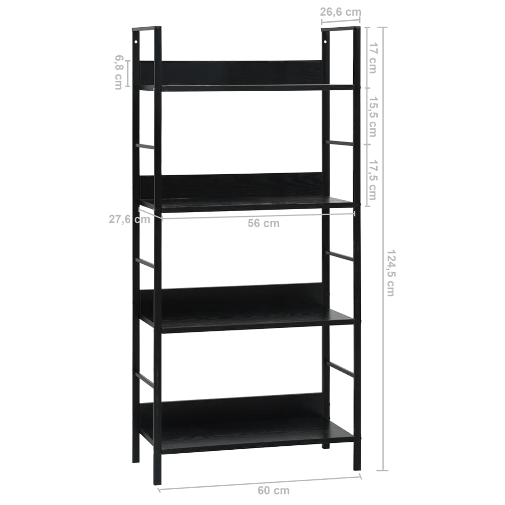 vidaXL Ραφιέρα 4 Επιπέδων Μαύρη 60x27,6x124,5 εκ. Επεξεργασμένο Ξύλο