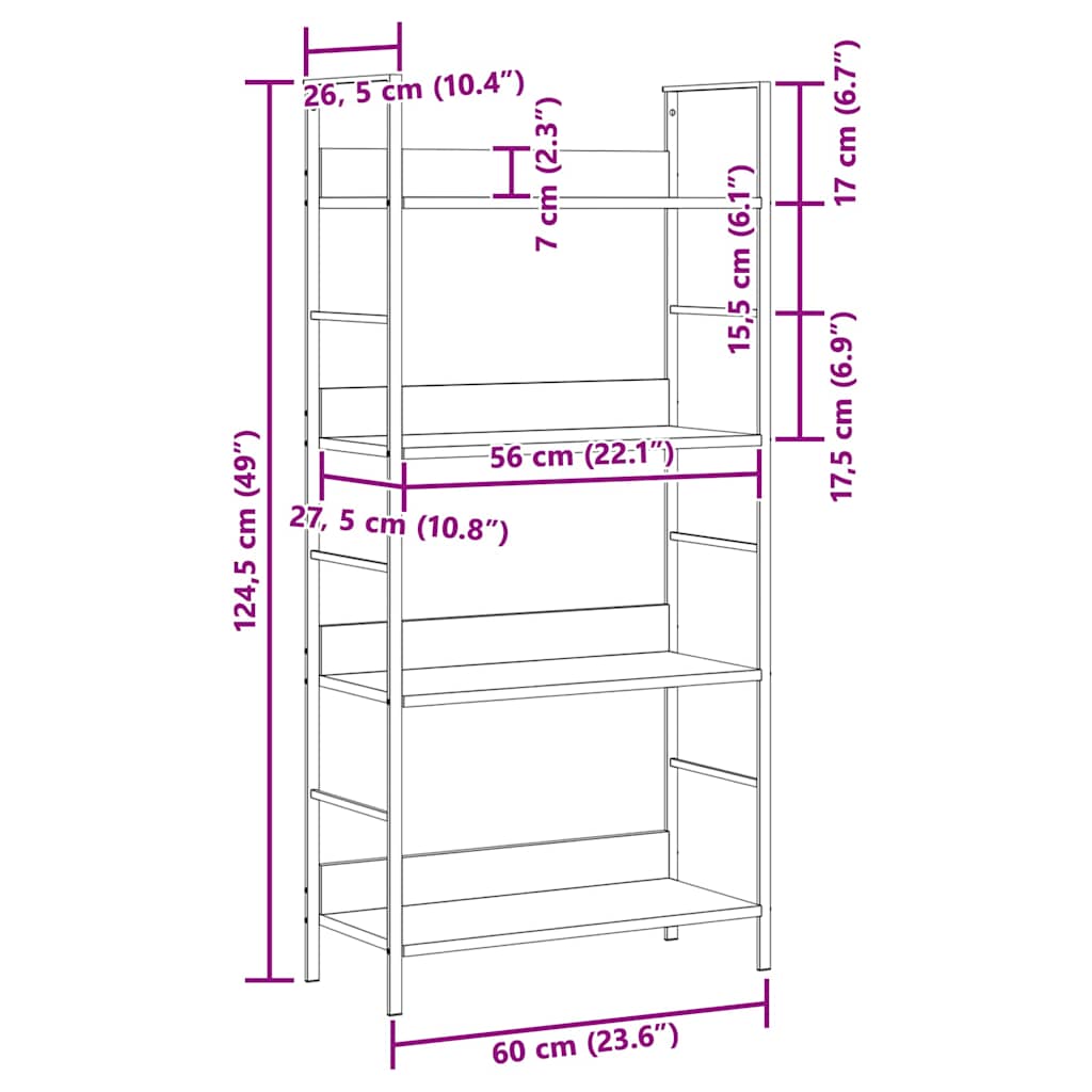 vidaXL Ραφιέρα 4 Επιπέδων Λευκή 60x27,6x124,5 εκ. Επεξεργασμένο Ξύλο