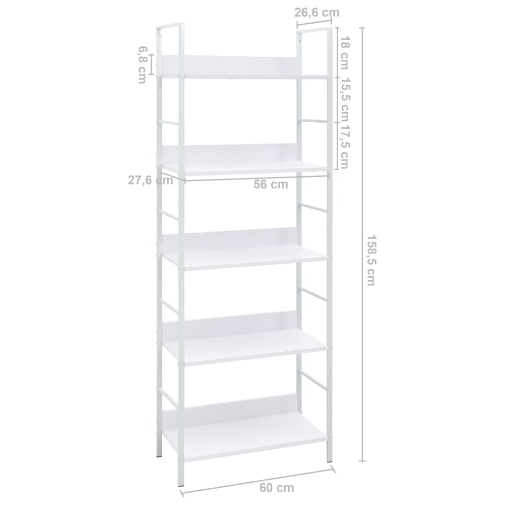 vidaXL Ραφιέρα 5 Επιπέδων Λευκή 60x27,6x158,5 εκ. Επεξεργασμένο Ξύλο