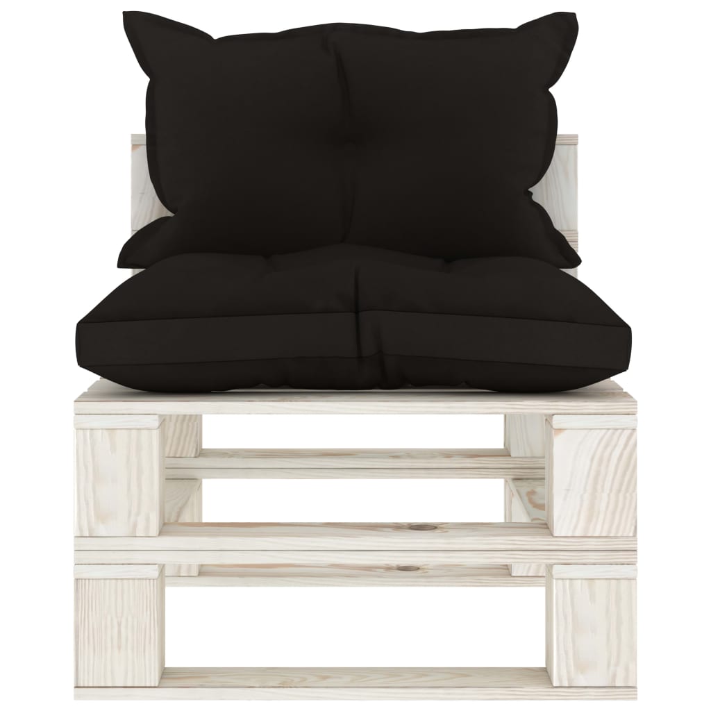 vidaXL Καναπές Κήπου Μεσαίος από Παλέτες Ξύλινος με Μαύρα Μαξιλάρια
