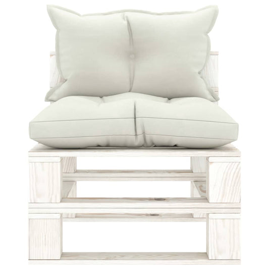 vidaXL Καναπές Κήπου Μεσαίος από Παλέτες Ξύλινος με Μπεζ Μαξιλάρια