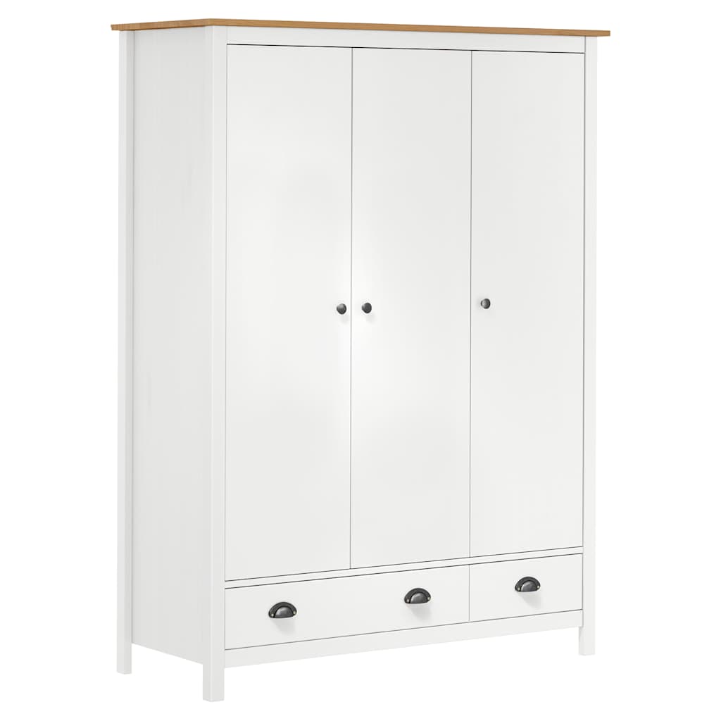 vidaXL Ντουλάπα Hill Τρίφυλλη Λευκή 127x50x170 εκ. Μασίφ Ξύλο Πεύκου