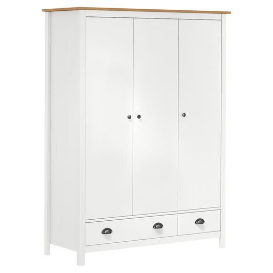 vidaXL Ντουλάπα Hill Τρίφυλλη Λευκή 127x50x170 εκ. Μασίφ Ξύλο Πεύκου