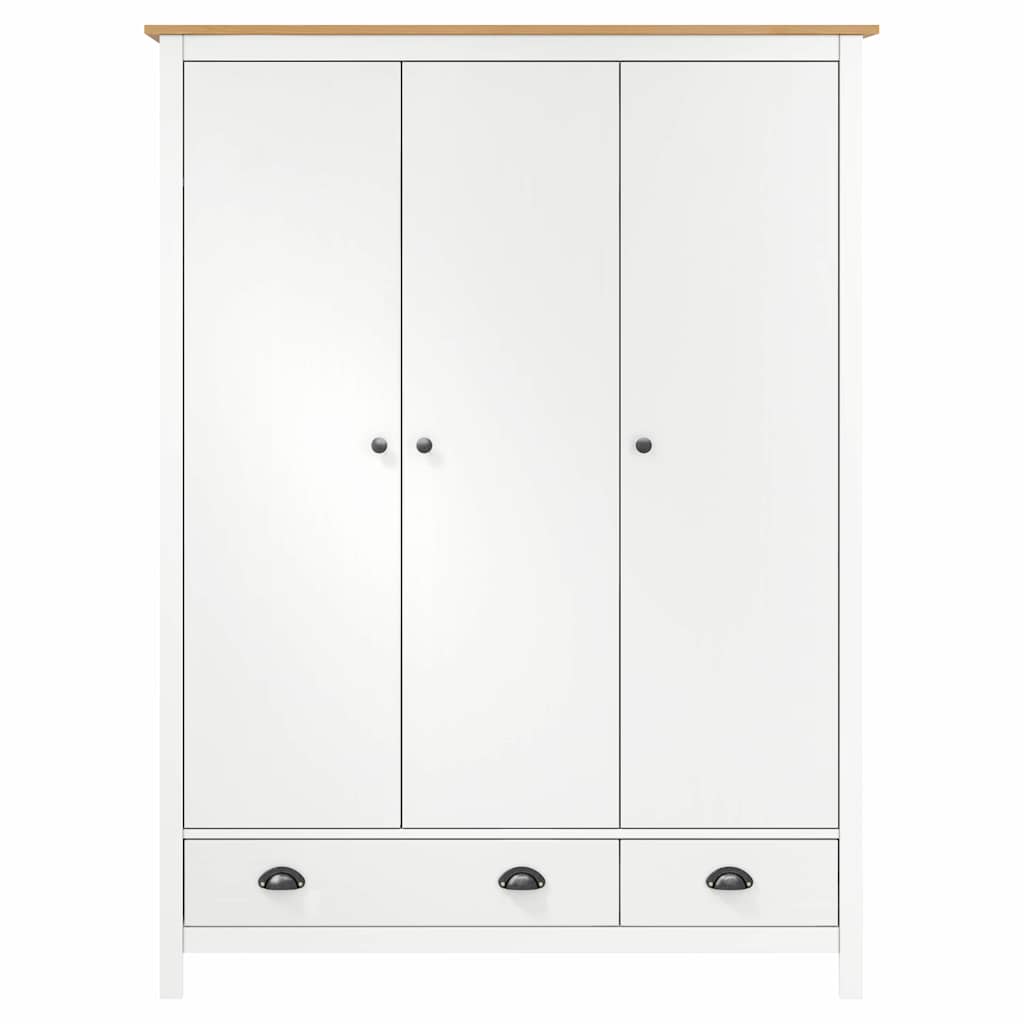 vidaXL Ντουλάπα Hill Τρίφυλλη Λευκή 127x50x170 εκ. Μασίφ Ξύλο Πεύκου