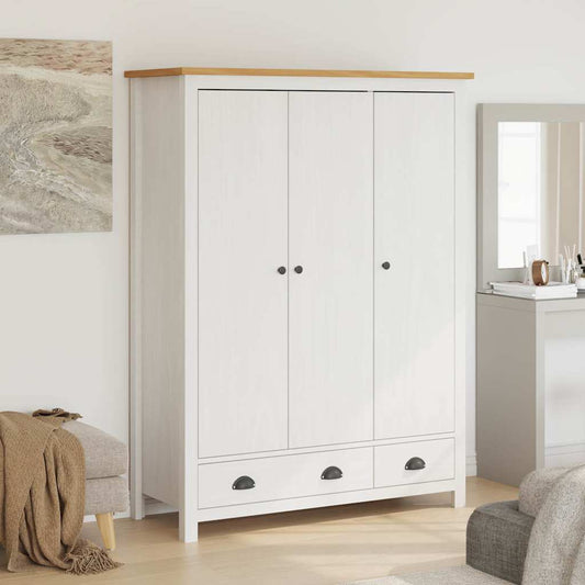 vidaXL Ντουλάπα Hill Τρίφυλλη Λευκή 127x50x170 εκ. Μασίφ Ξύλο Πεύκου