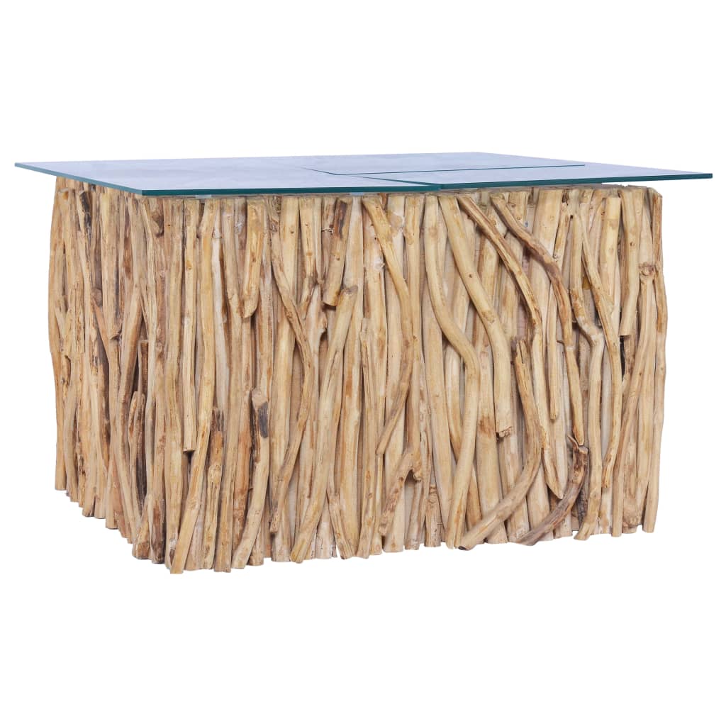 vidaXL Τραπέζι Σαλονιού Γυάλινη Επιφάνεια 66x66x40 εκ. Μασίφ Ξύλο Teak